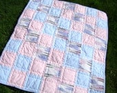 Baby Nursery Quilt in Soft Pink and Blue - Handmade Patchwork Kid Blanket