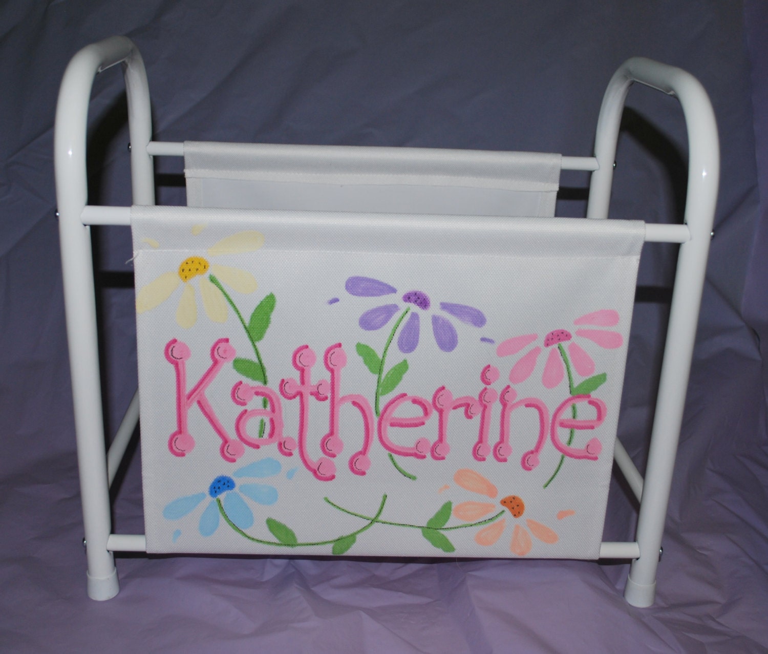 Children's Personalized & Handpainted Magazine Book Rack - Daisies