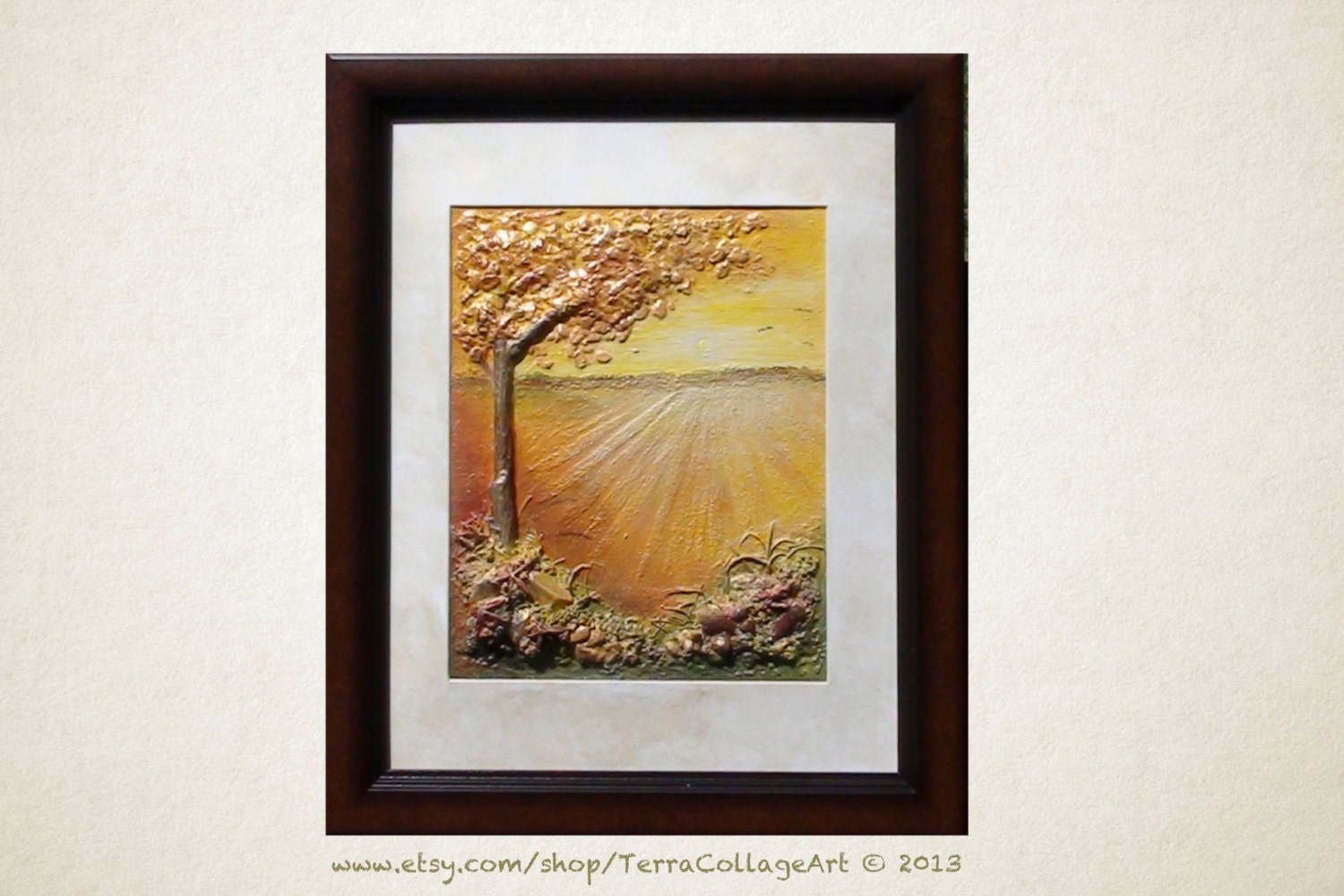 Harvest Sunset, 8x10 in Original Mixed Media Art, FRAMED, autumn home decor, home accent