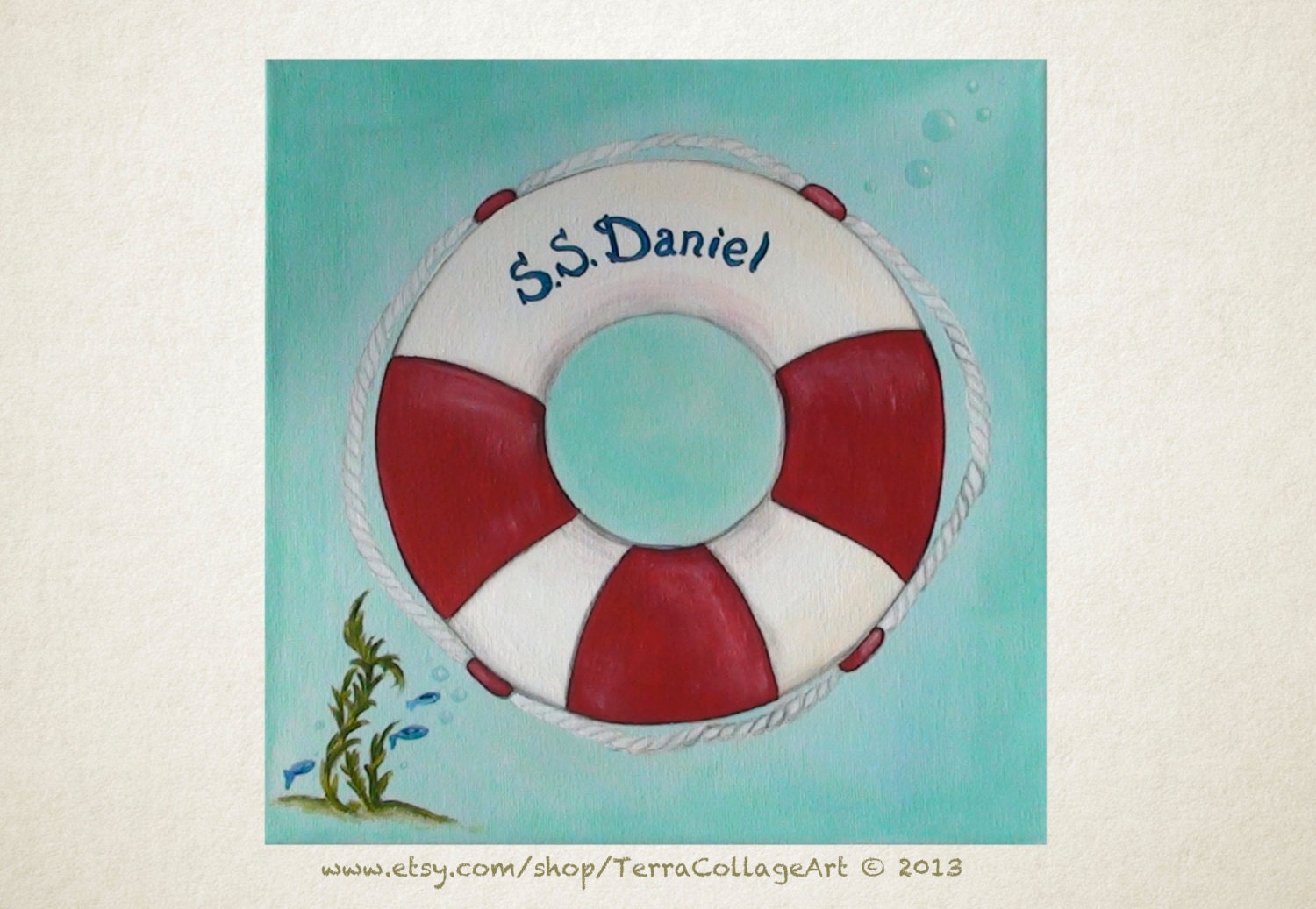 Life Preserver Original Acrylic Painting, 12x12 in. nautical baby shower, kids room, home decoration, MADE TO ORDER