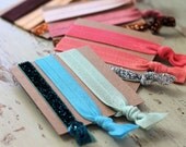 Elastic Hair Ties -pick your colors- glitter elastic - ponytail holders - foldover elastic hair ties - knotted hair ties