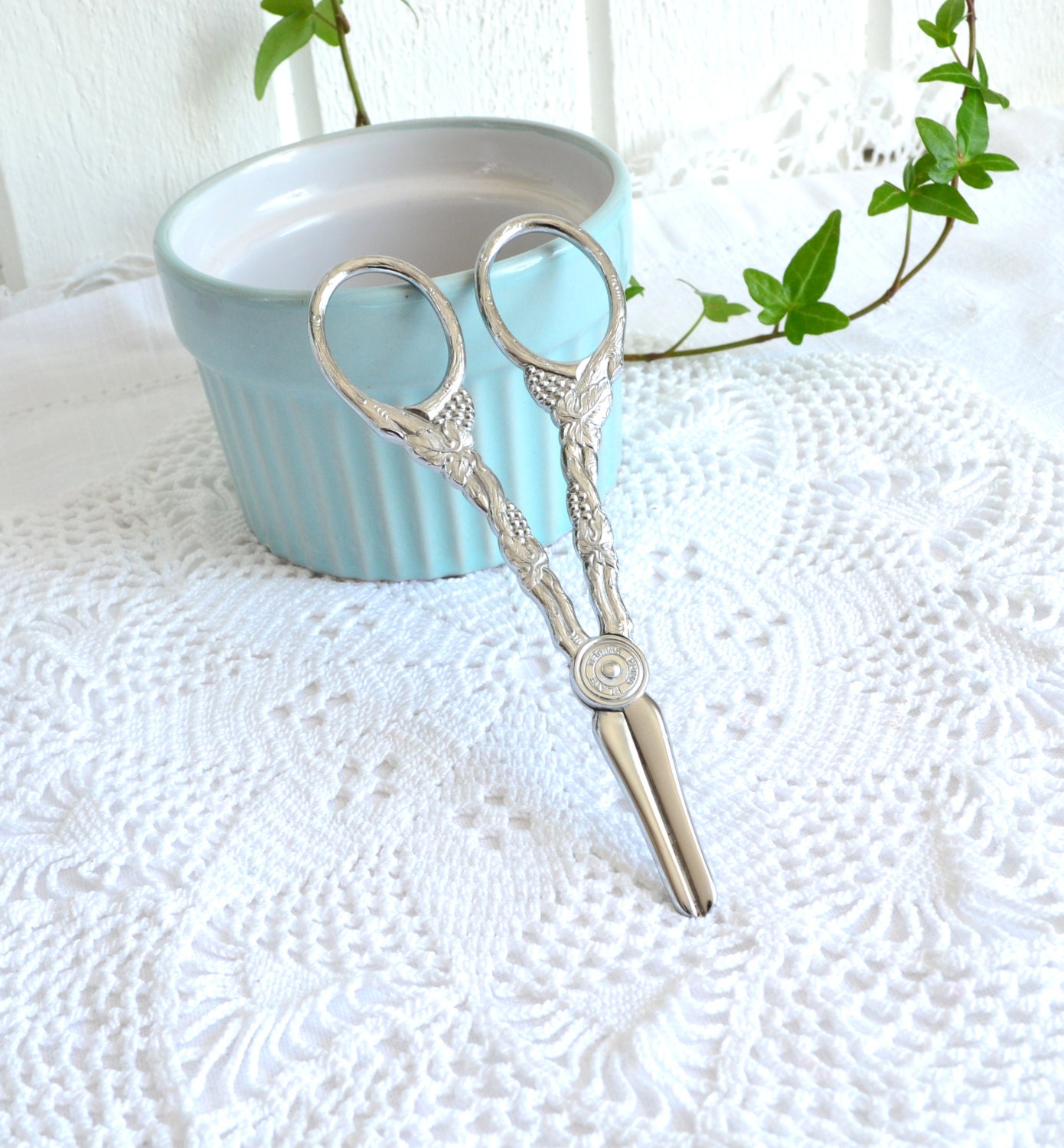 Grape scissor fruit snips ornate vintage Swedish chrome plate
