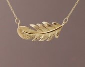 Double Connected Gold Sideways Feather Necklace