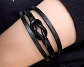 Minimalist Black Leather Square Knot Bracelet