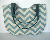 Boulder Bag in Teal and Natural Chevron, Chevron Shoulder Bag, Chevron Tote Bag