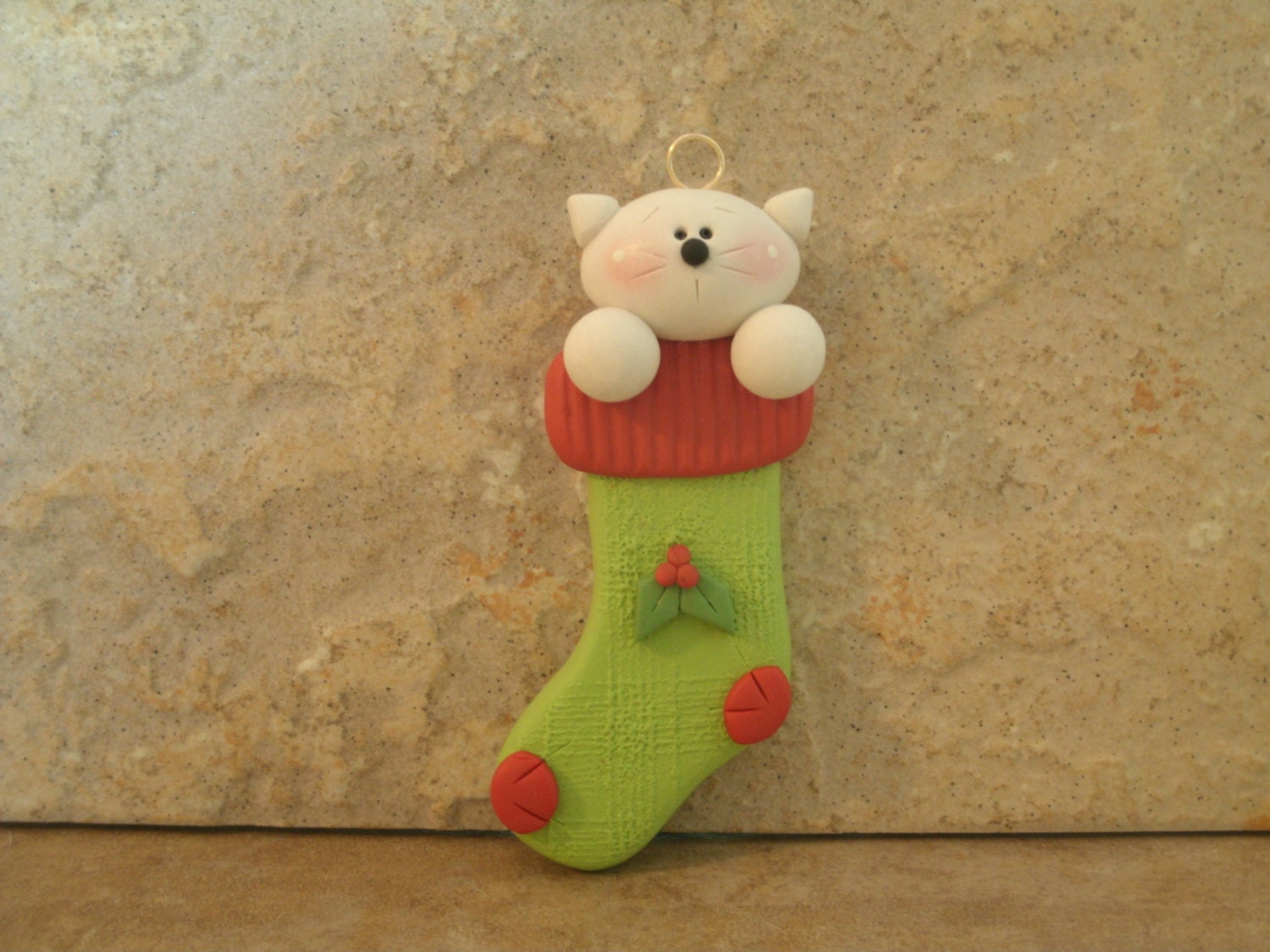 Kitty in a Christmas Stocking Ornament