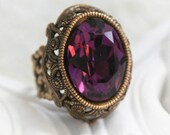 LADY AMETHYST Victorian fantasy cocktail ring with amethyst and aged brass filigree details