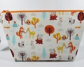 Medium Wide Mouth Wedge - Festive Forest Fox Print with fox bead zipper pull