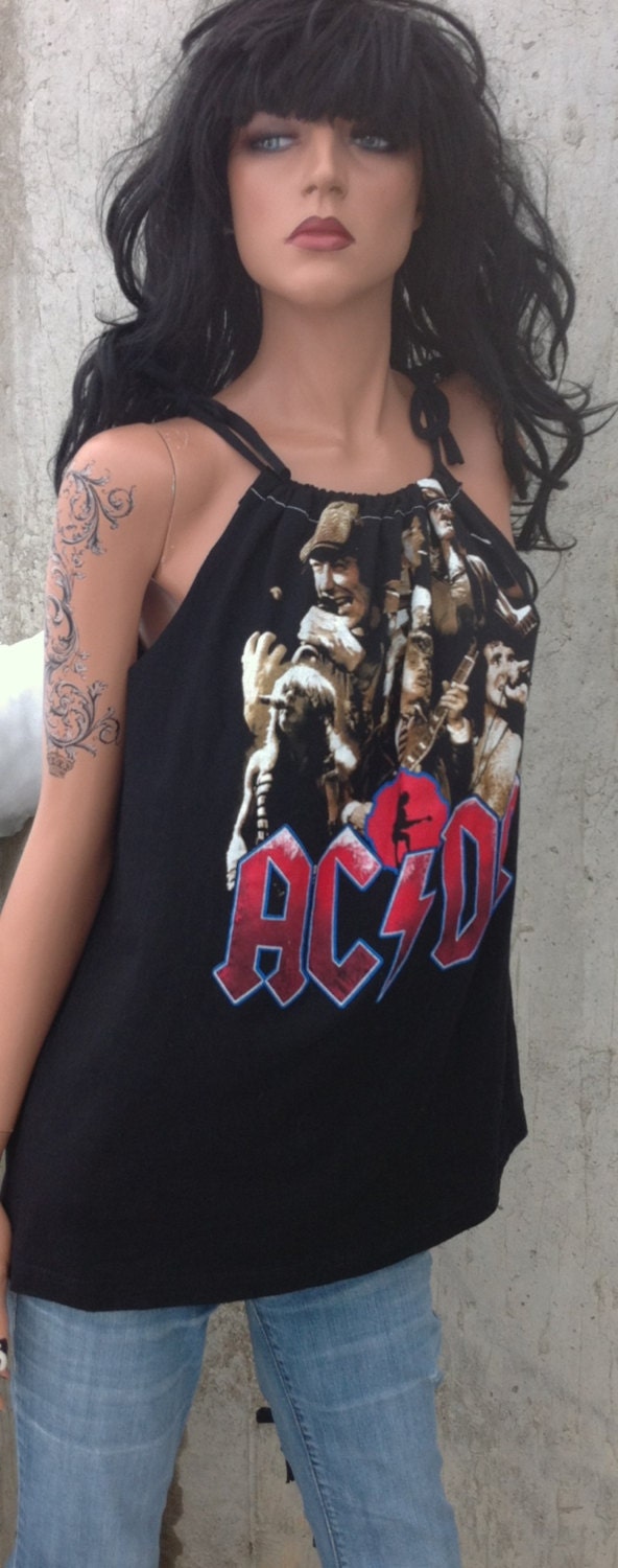 ACDC Babydoll Drawstring Shredded Band Shirt Or Kids Dress 