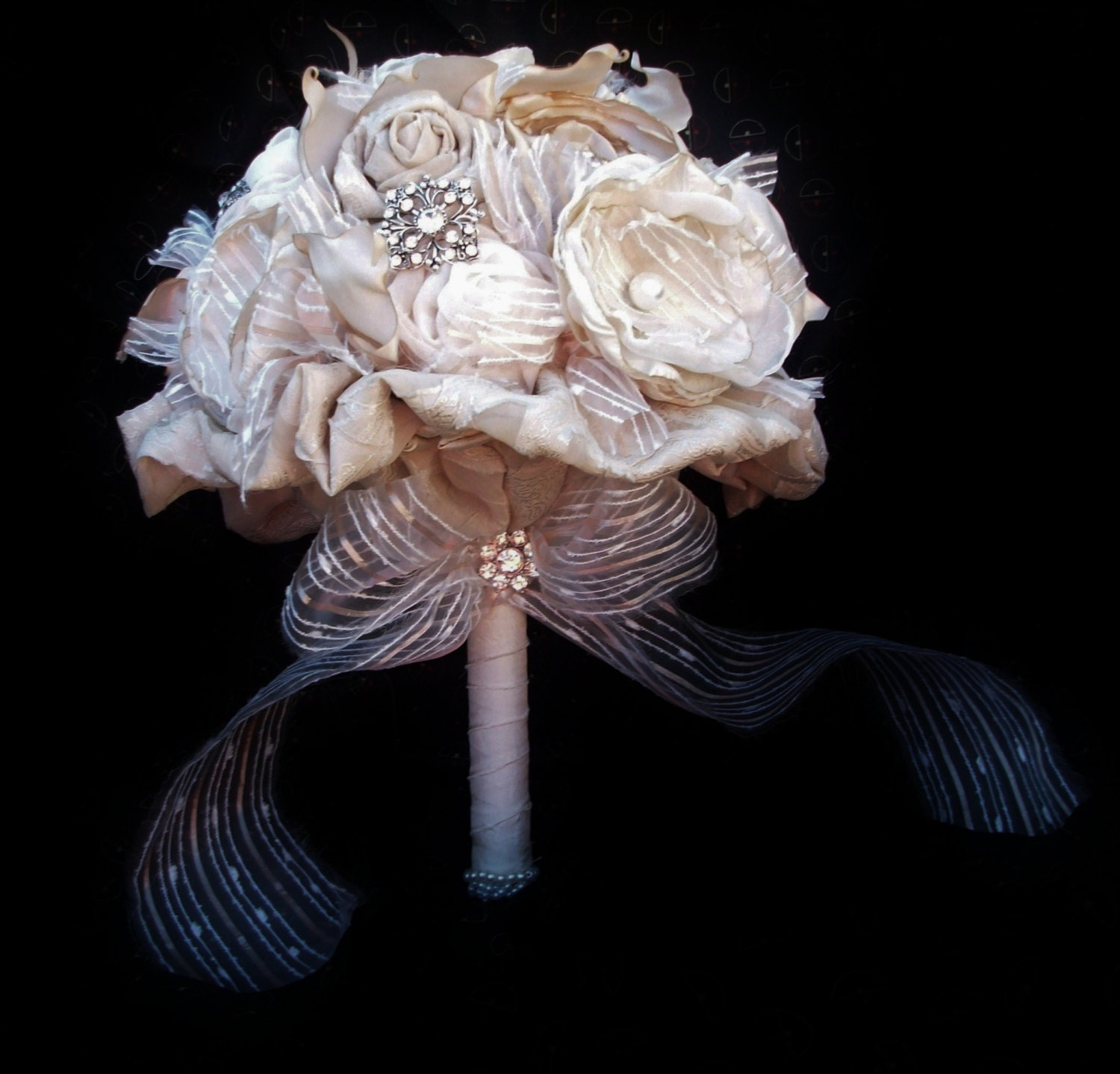 Fabric Bouquet/Vintage Inspired Shabby Chic Fabric Bouquet/Alternative Bouquet/Large Bridal Bouquet with Pearls and Rhinestones