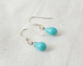 Blue teardrop earrings - sterling silver ear hooks - turquoise czech glass beads - delicate simple minimalist jewelry