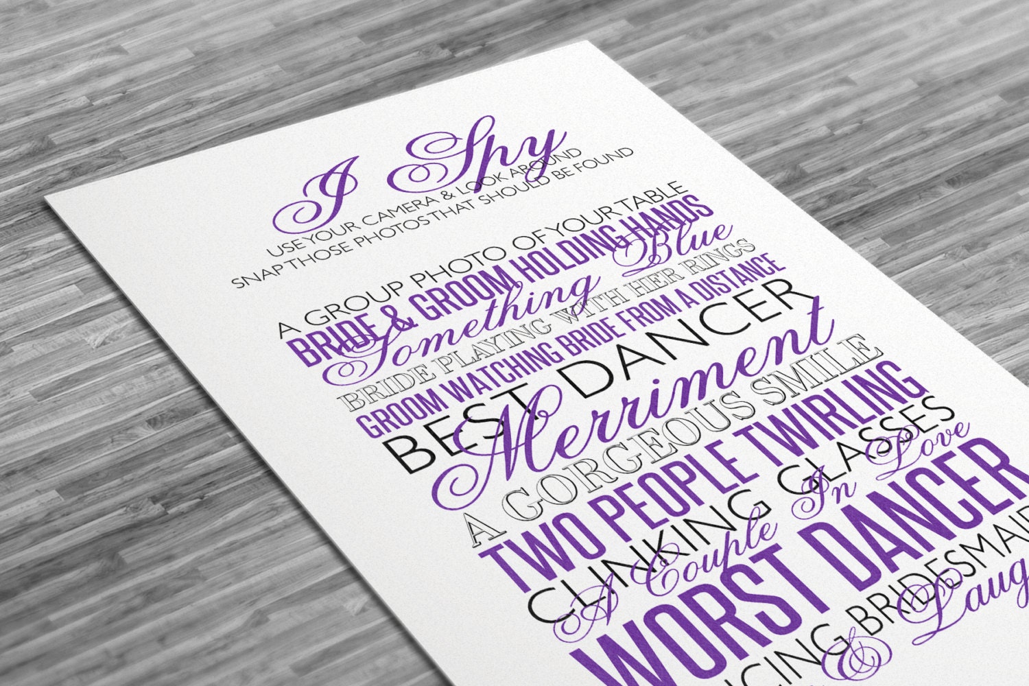 Quick Printable - Wedding Reception- I Spy Game - Purple