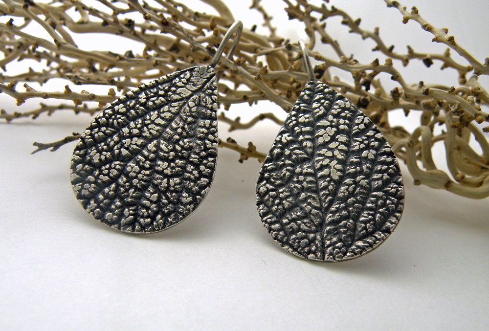Leaf Vein Fine Silver Earrings