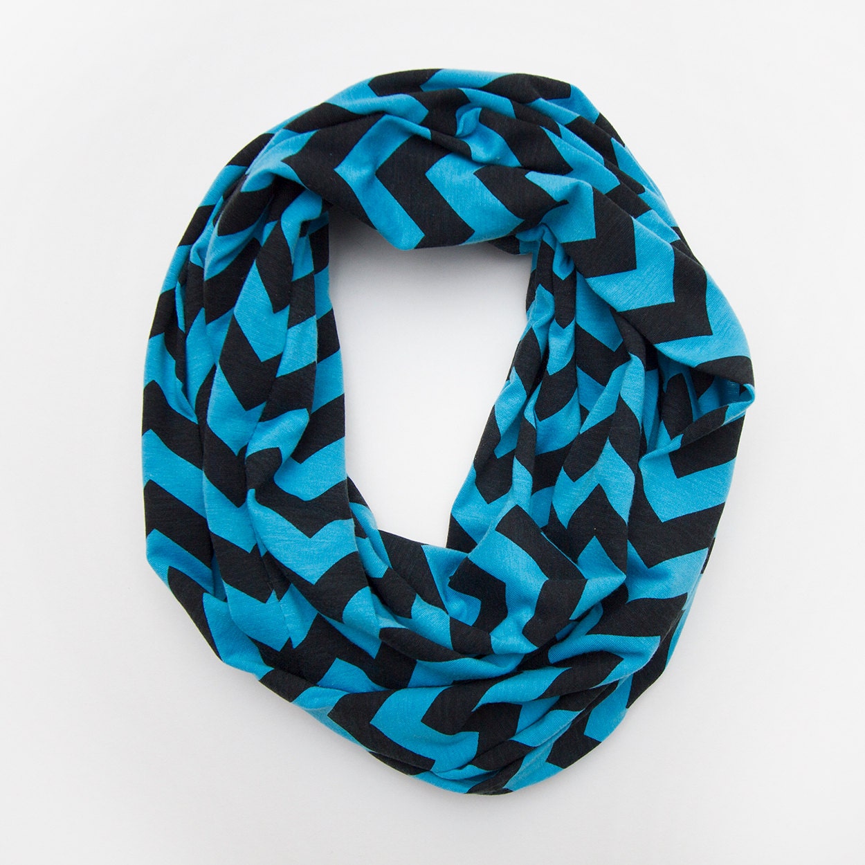 Chevron Infinity Scarf - Soft Jersey Knit Black and Teal