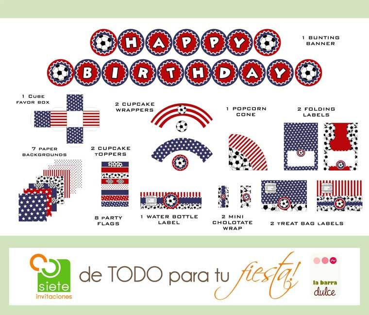 USA Soccer PRINTABLE American flag 4 of july Fourth Independence Estados Unidos Cuatro de Julio PARTY package kit futebol futbol