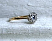 RESERVED - Lovely Antique 9K Yellow Gold/Platinum Sapphire and Diamond Cluster Engagement Ring.
