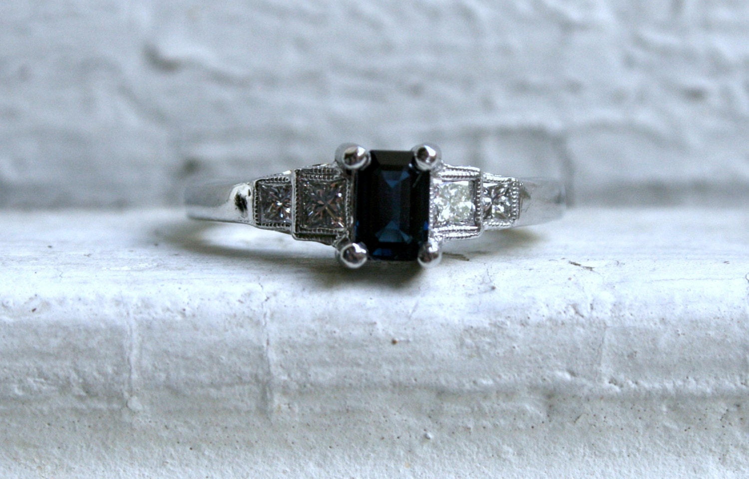 Amazing Vintage Platinum Diamond and Sapphire Step Down Ring - 1.60ct.