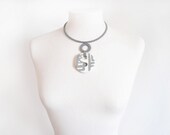 Light grey necklace choker pendant / Hand painting ceramic pendant necklace /  Ceramic jewelry / Handmade fashion ceramic jewelry
