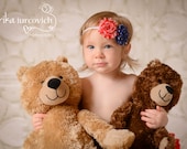 4th of July Headband, Stars and Stripes Flowers, Newborn Baby Photo Prop