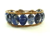 Sodalite Single Wrap Bracelet by Wrapology- sodalite gemstones on natural tan leather