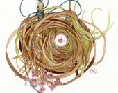 purple berry bunch nest original watercolor spring painting