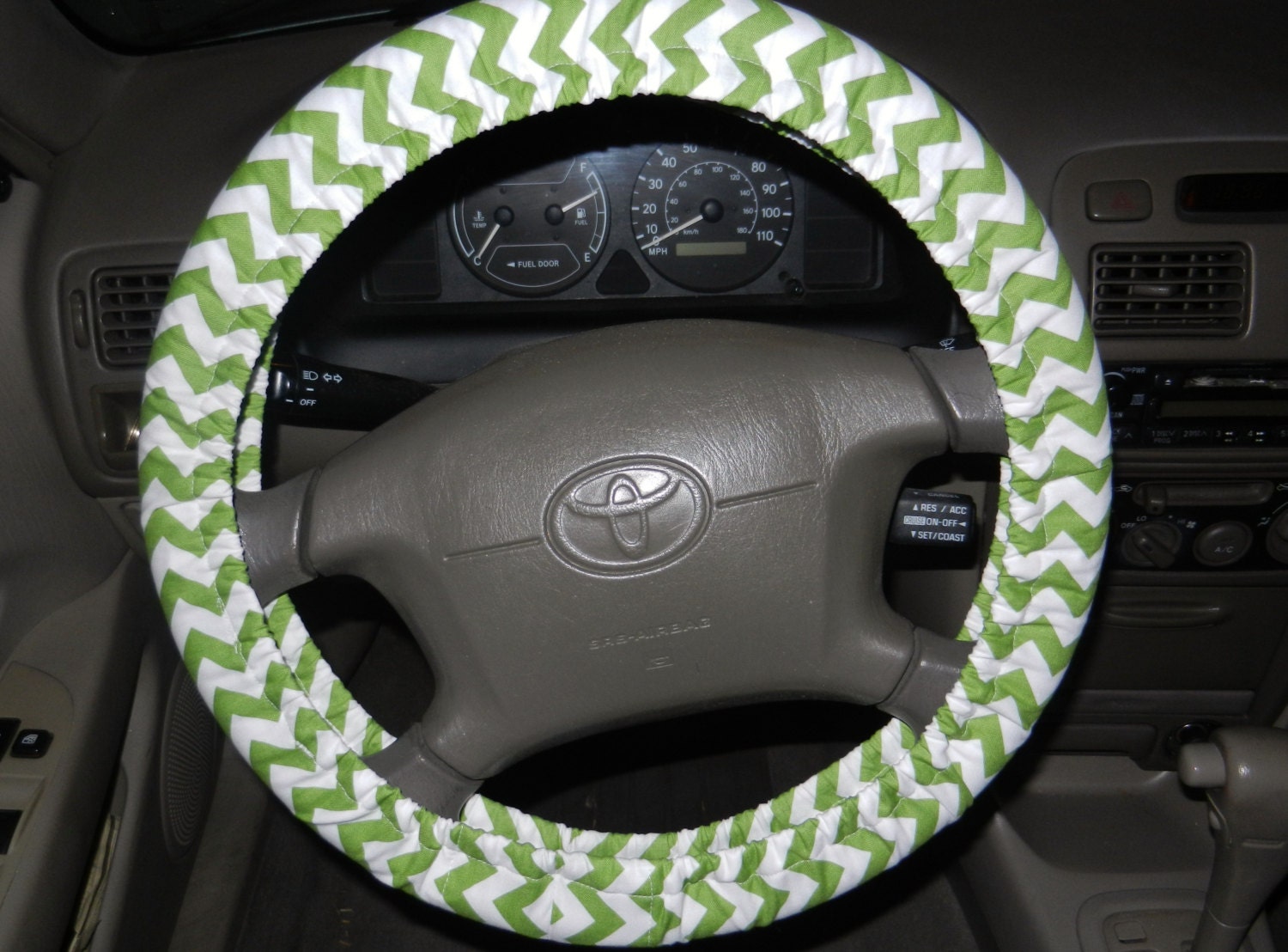 Green and White Chevron Steering Wheel Cover