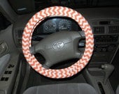 Orange and White Chevron Steering Wheel Cover