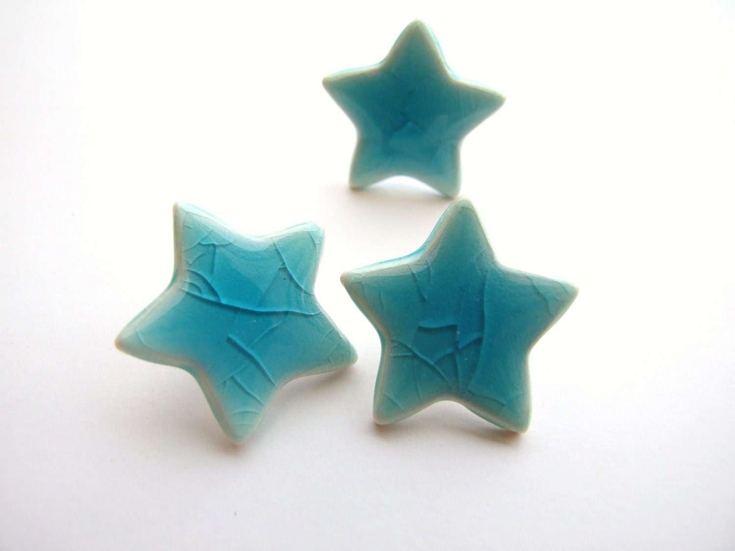 Turquoise Star ring Ceramic bright crackle glaze statement ring