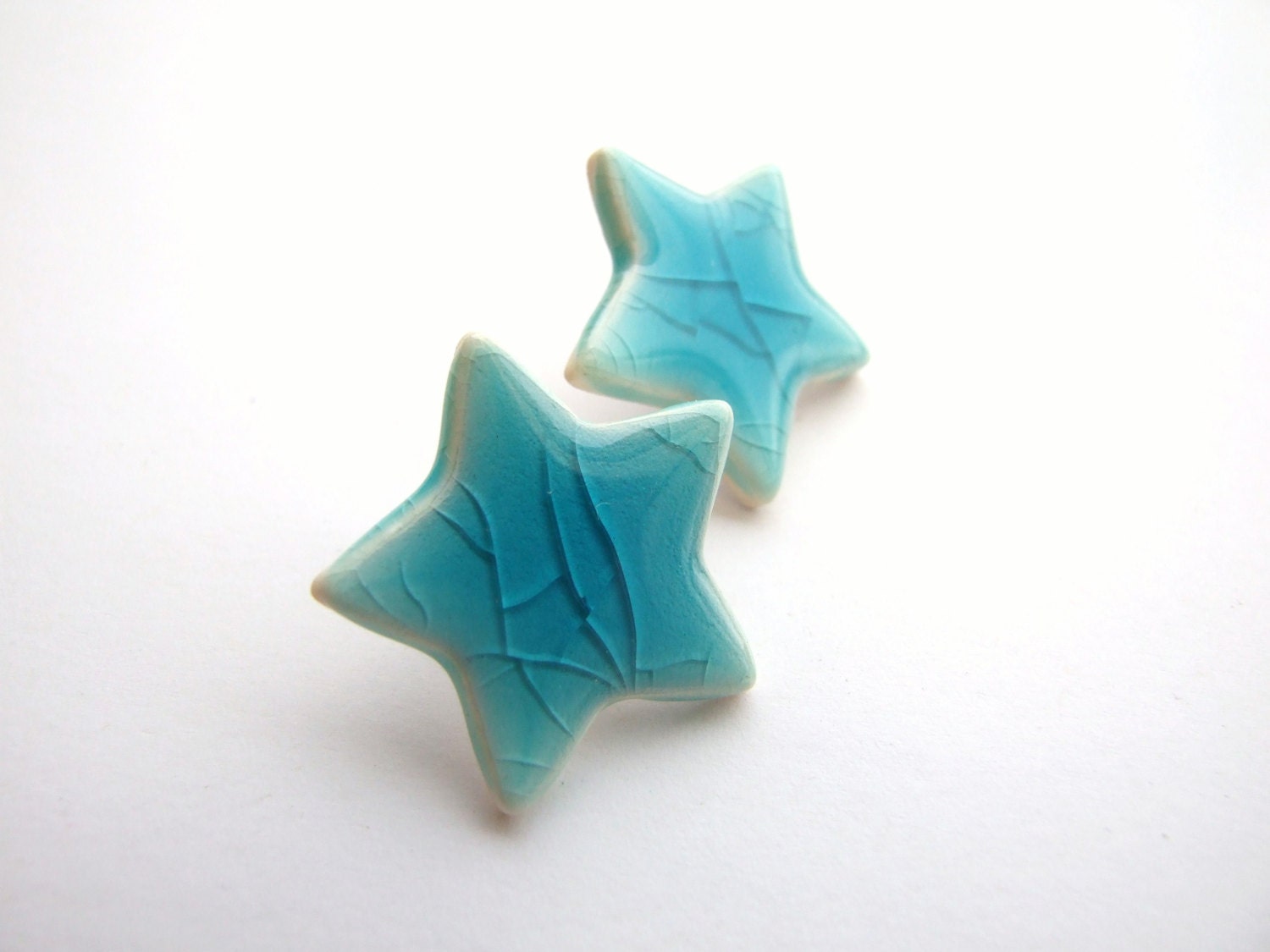 Turquoise earrings Ceramic Star bright crackle glaze hypoallergenic stud posts