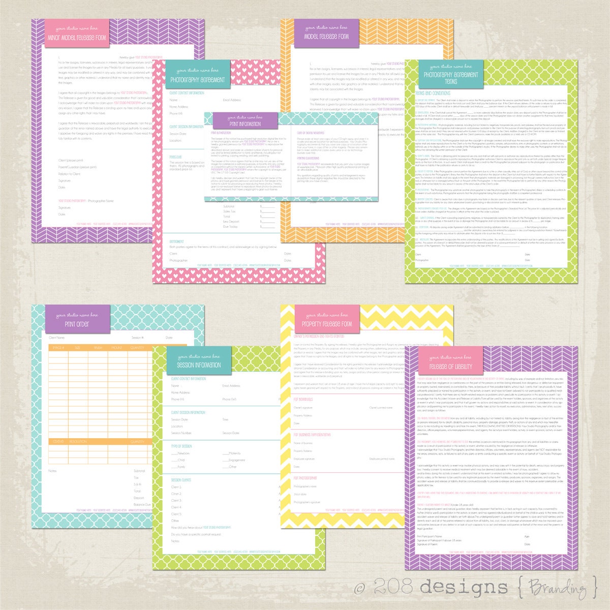 INSTANT DOWNLOAD - Professional Studio Business Forms Kit - Contracts & Release Forms Document Templates for Photographers - Ella Collection