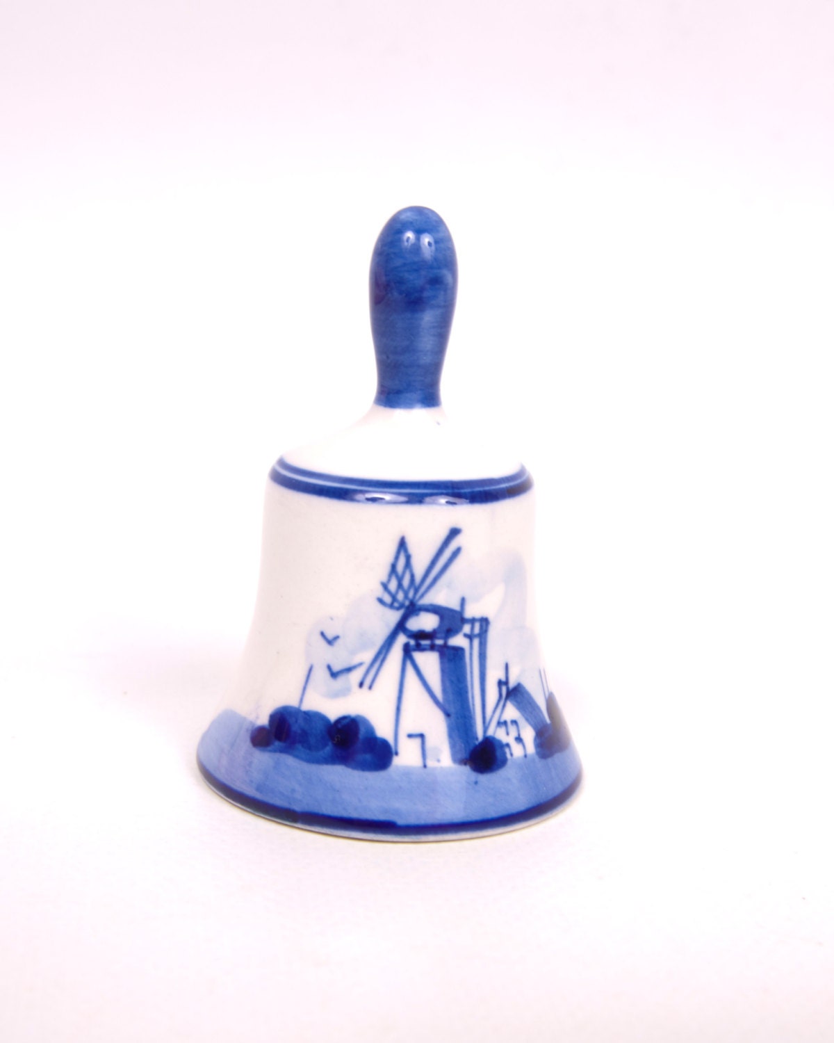 Vintage Delfts Blue Bell Hand Painted Blue and White Windmill Design 1960s Holland Porcelain