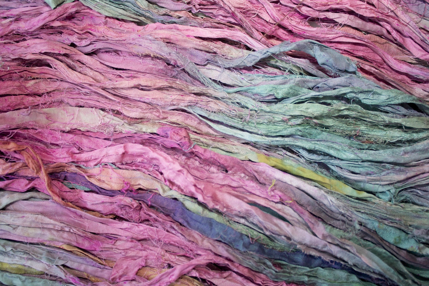 Recycled Silk Sari Ribbon - 50 yards of Hand Dyed Fiber in Victorian Garden