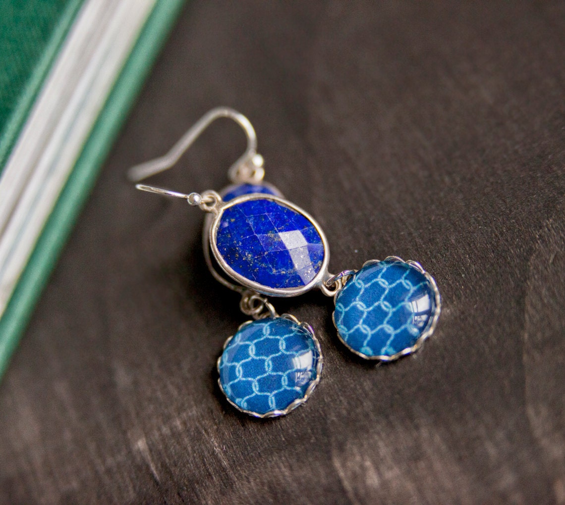 Navy earrings - Lapis lazuli gemstone earrings - Free Worldwide Shipping - Gift for HER under 40 USD