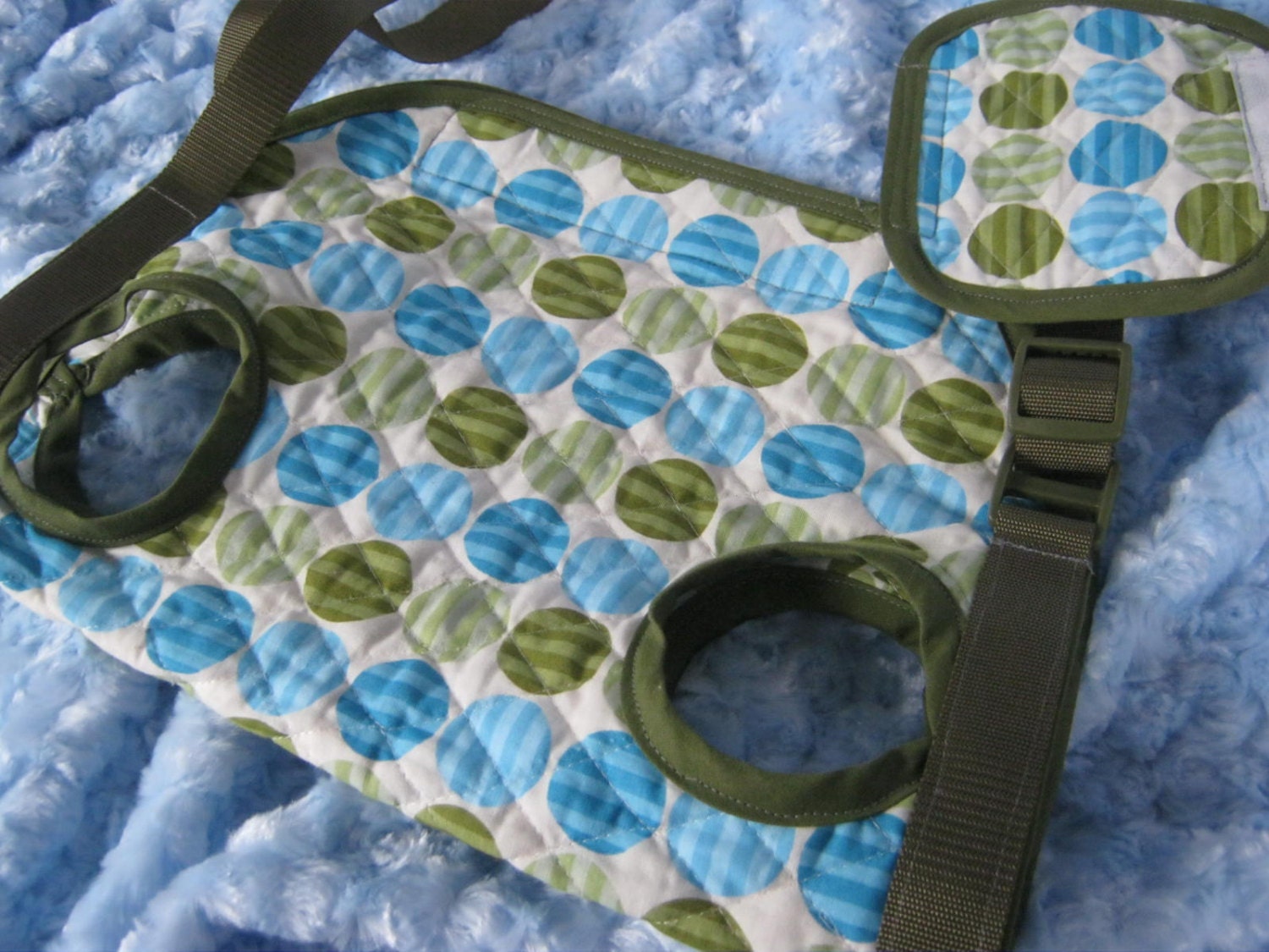 Puppy Purse Olive and Blue Dots Sz Sm