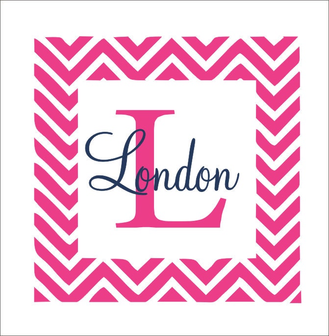 Chevron Square Monogram Girls Personalized Vinyl Wall Decal Children Nursery Bedroom Teen Vinyl Wall Decor Housewares 23x23