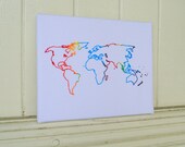 Rainbow World Map - Screenprint Stretched on Canvas