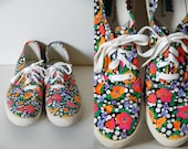 Vtg Sz 7 Floral Print Polka Dots Colorful Keds Sneakers