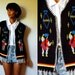 Vtg Neon Knitted Striped Fringed Tribal Black Open Vest