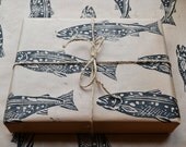 Hand Printed Fish Gift Wrap - One Sheet