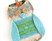Spring Felted Wool Owl Gift Card Holder / Ornament, Pastel colors, Upcycled, Baby Shower Decoration, Easter Gift
