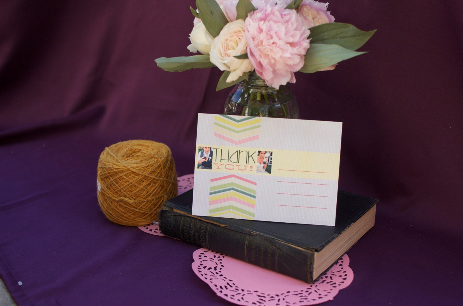 Wedding Thank-You Postcard: DIY-Printable. Chevron & Photos. Colorful. Easy.