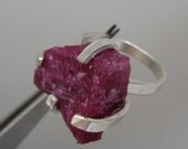 Raw Uncut Ruby Ring - Silver Rough Ruby RIng - Size 9