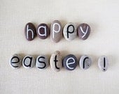 Happy Easter Greeting Magnets, 12 Letters, Custom Quote, Gift Ideas, Beach Pebbles by Happy Emotions, Gift Ideas, Sea Stones, Rocks