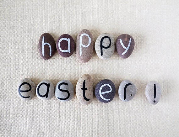 Happy Easter Greeting Magnets, 12 Letters, Custom Quote, Gift Ideas, Beach Pebbles by Happy Emotions, Gift Ideas, Sea Stones, Rocks
