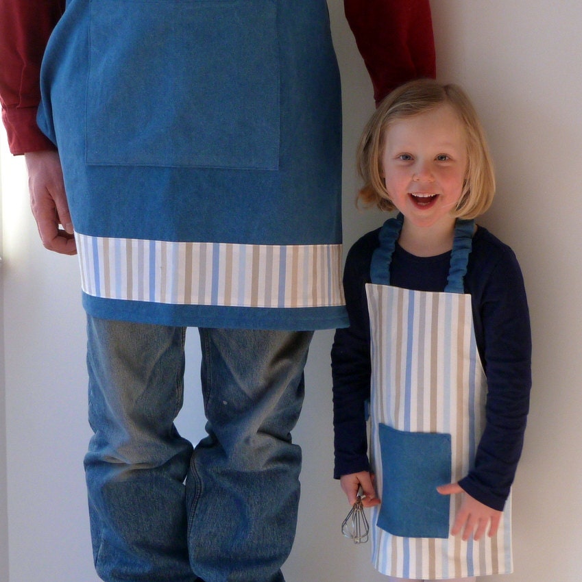 Father Son Apron Set, Matching Daddy and Me Aprons, Sturdy, Full Denim, Father's Day Gift, Free US Shipping