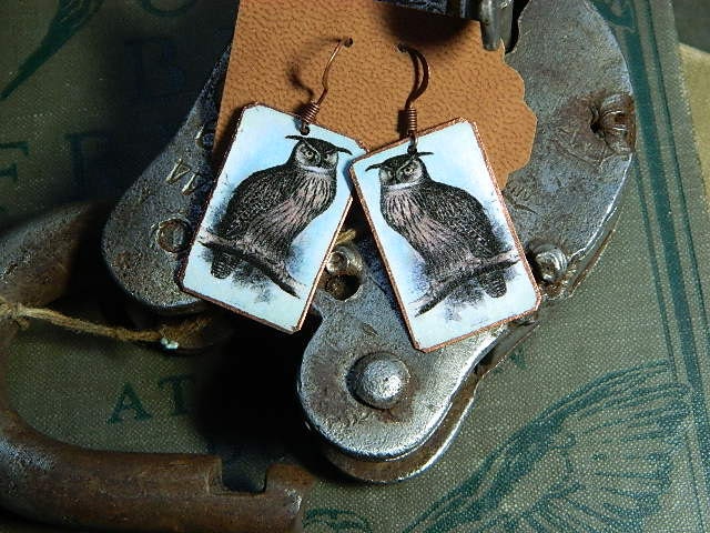 Owl earrings Spring Summer Nature Woodland mixed media jewelry