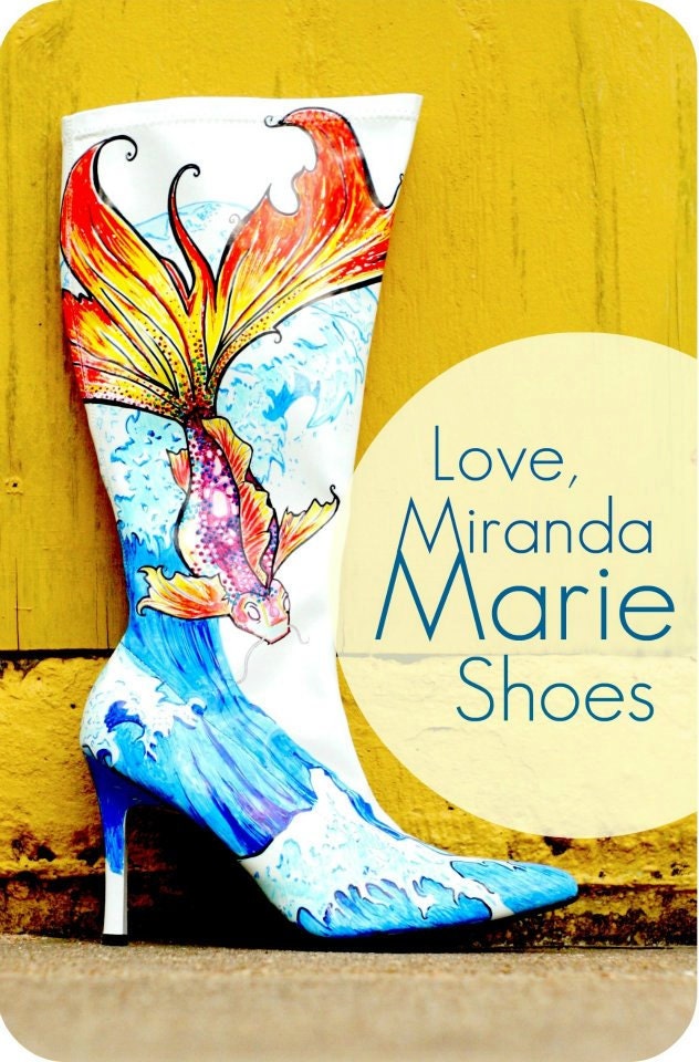 Hand Painted Japanese Koi Fish Boots/ Unique Wedding Shoes