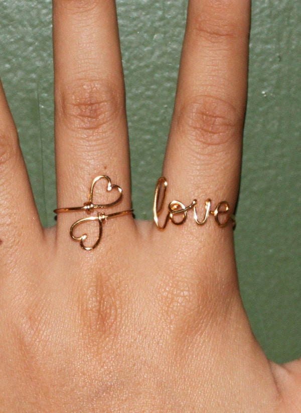 Gold Wire Love Ring - Adjustable Band - Dainty Ring, Conversation Ring
