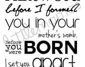 Jeremiah 1:5 Nursery Wall Art, I knew you before I formed you in your mother's womb