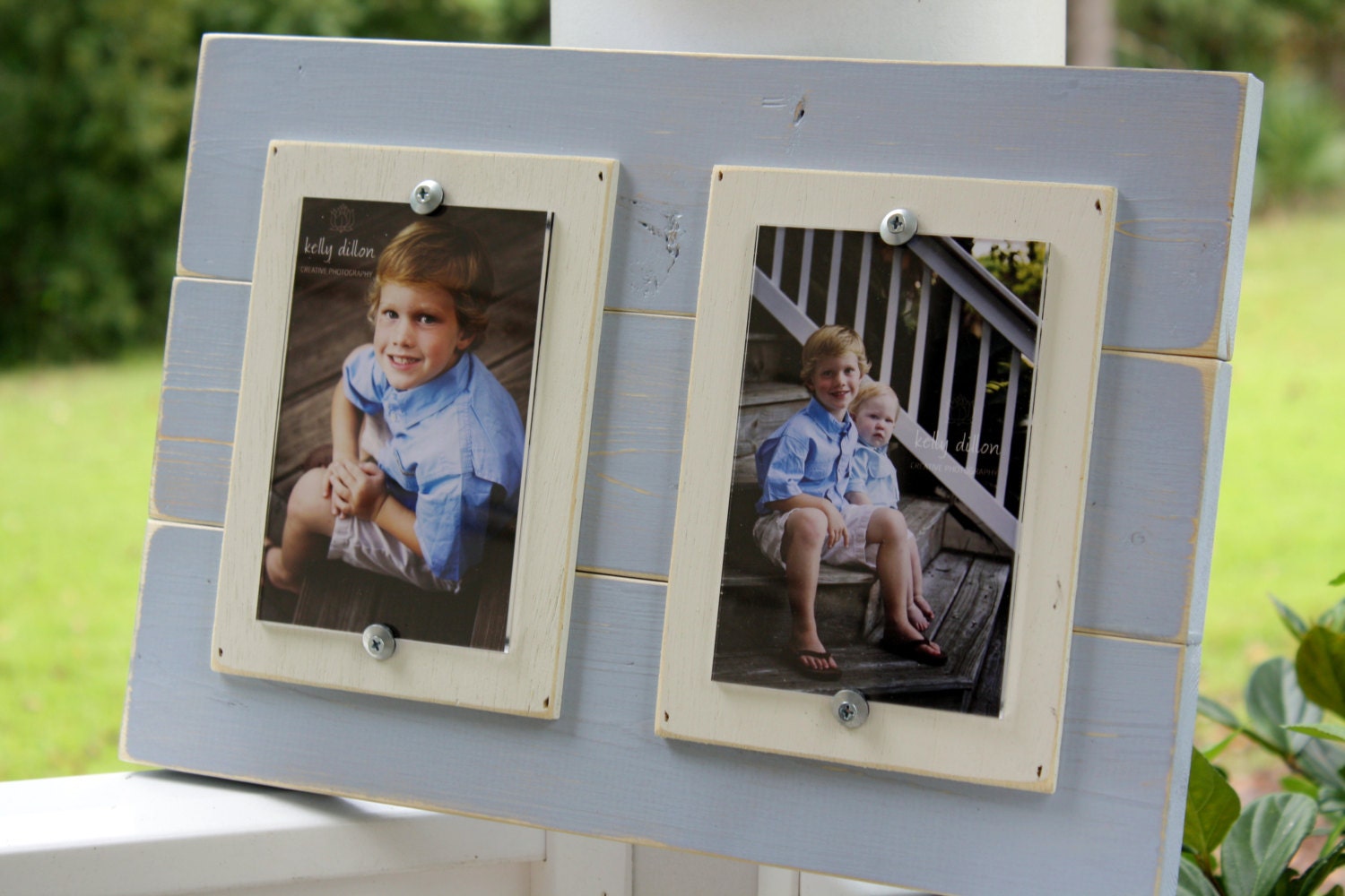 Distressed Picture Frame, Double 4x6 Frame, Beach House, Wood Picture Frame